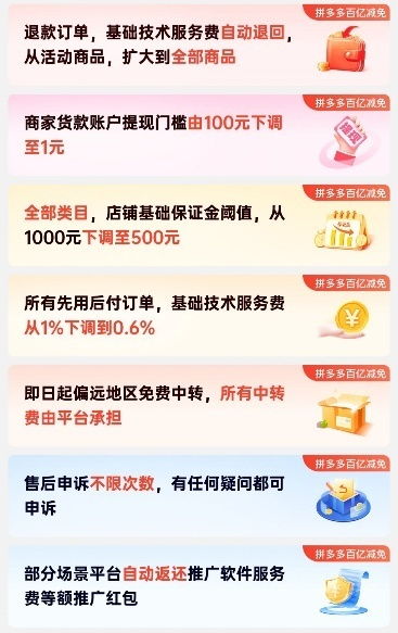 拼多多百億減免新政再加碼 全面自動退款并返還技術服務費，票務代理享同等福利